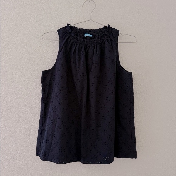 J Mclaughlin Sleeveless Eyelet Navy Lined Top 100% Cotton Size Small - Picture 3 of 9